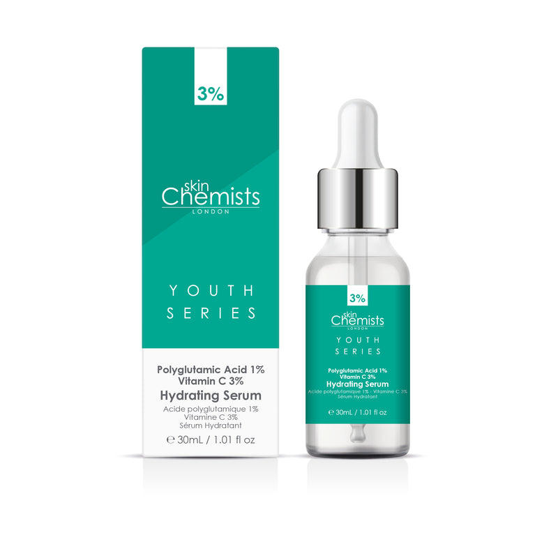 Skin Chemists Youth Series Hydrating Serum 30ml Polyglutamic Acid 1%, Vitamin C 3%