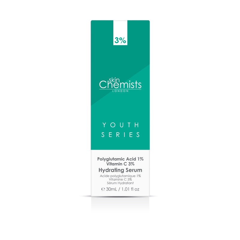 Skin Chemists Youth Series Hydrating Serum 30ml Polyglutamic Acid 1%, Vitamin C 3%
