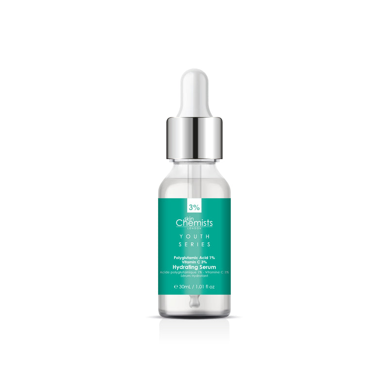 Skin Chemists Youth Series Hydrating Serum 30ml Polyglutamic Acid 1%, Vitamin C 3%