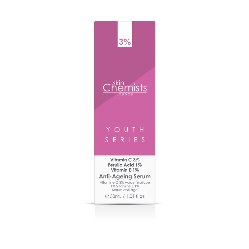 Skin Chemists Youth Series Anti-Ageing Serum 30ml Vitamin C 3%, Ferulic Acid 1%, Vitamin E 1%