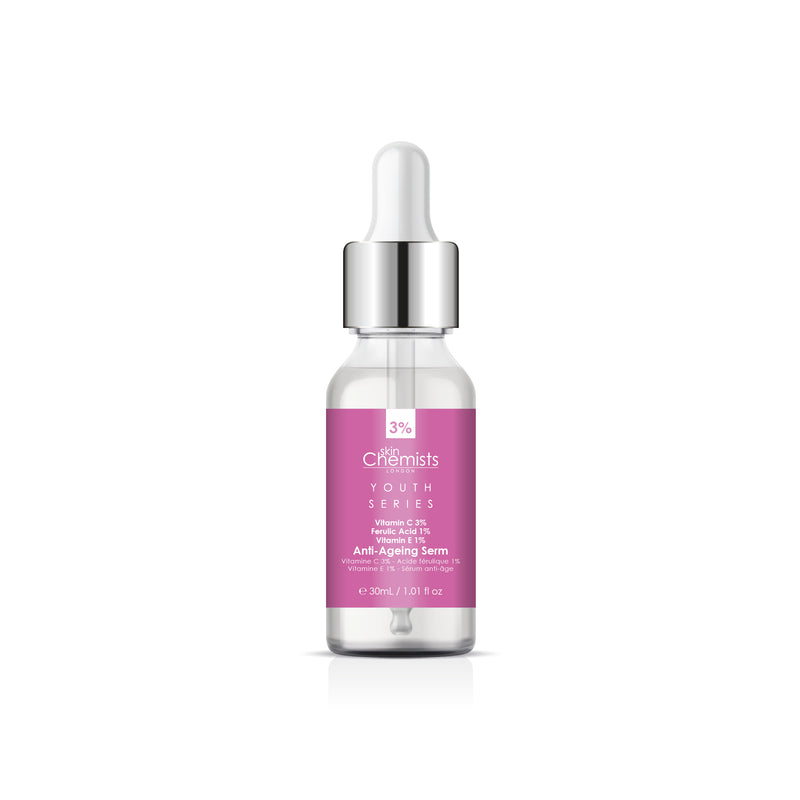 Skin Chemists Youth Series Anti-Ageing Serum 30ml Vitamin C 3%, Ferulic Acid 1%, Vitamin E 1%