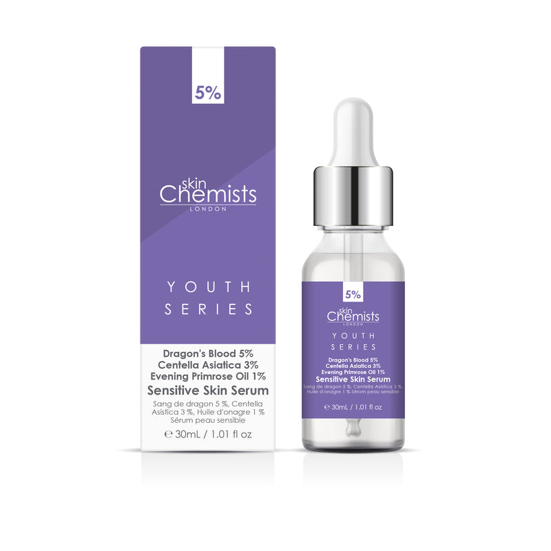 Skin Chemists Youth Series Sensitive Skin Serum 30ml Dragon's Blood 5%, Centella Asistica 3%, Evening Primrose Oil 1%