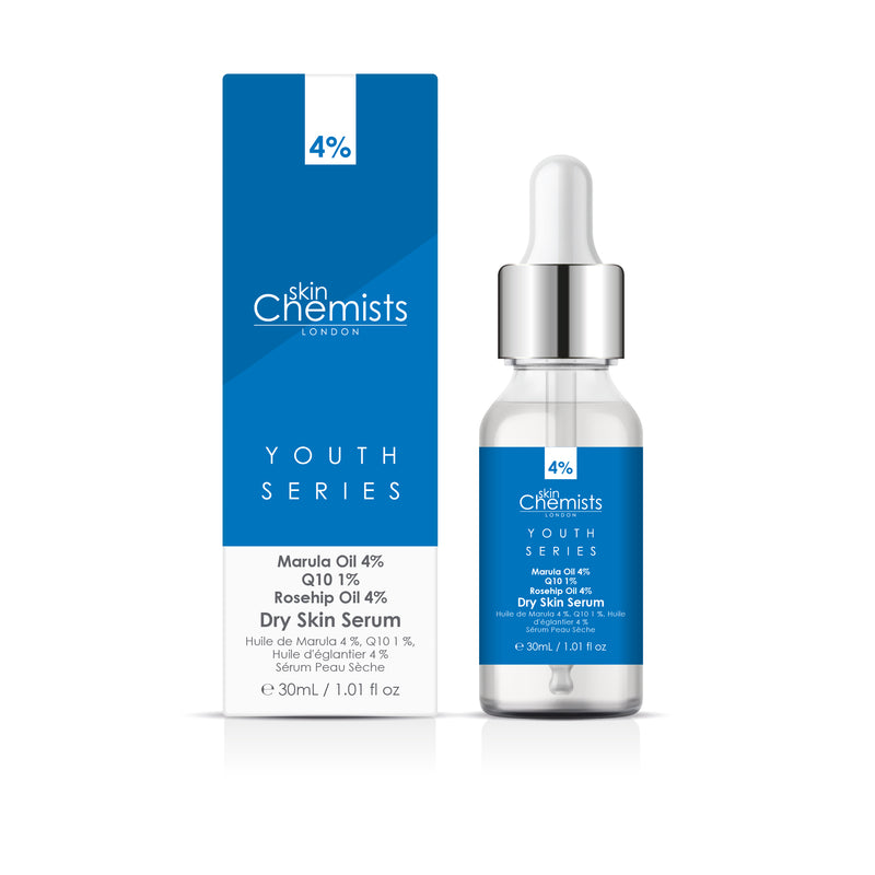 Skin Chemists Youth Series Dry Skin Serum 30ml Marulua Oil 4%, Q10 1%, Rosehip Oil 4%