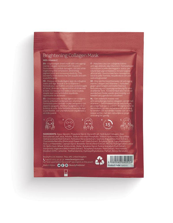 BeautyPro Brightening Collagen Sheet Mask, 23g - MyBeautyBar.co.uk